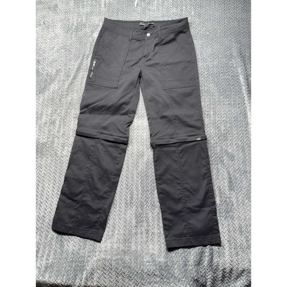Prana Convertible Hiking Pants 10S‎  Zip Off Charcoal Gray/Black Stretch Nylon